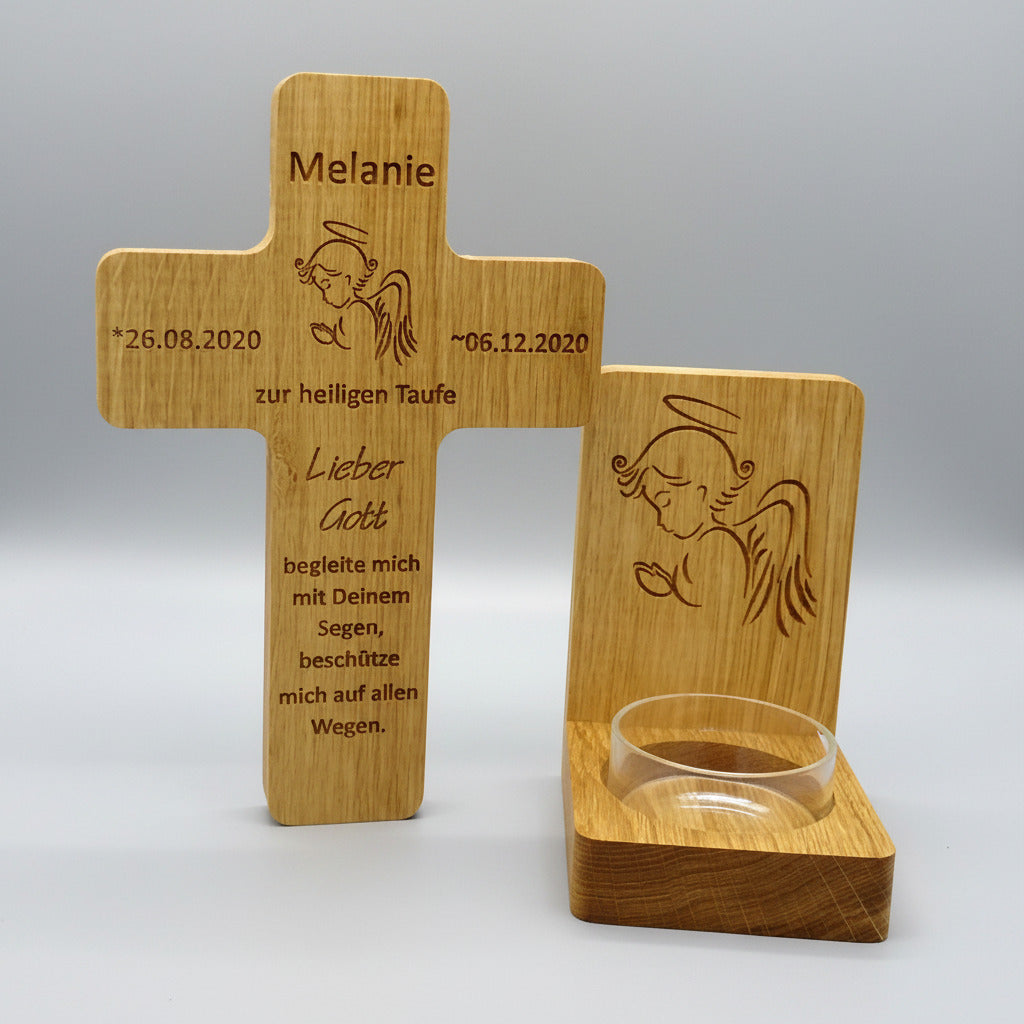 Taufkreuz mit Weihwasserkessel, Eiche massiv, geölt
