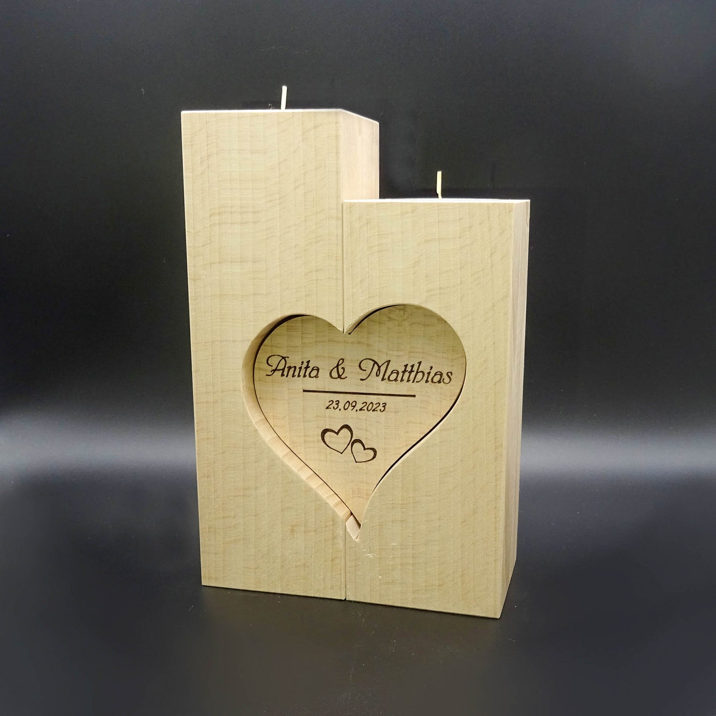 Hochzeitskerze Esche massiv mit Lasergravur