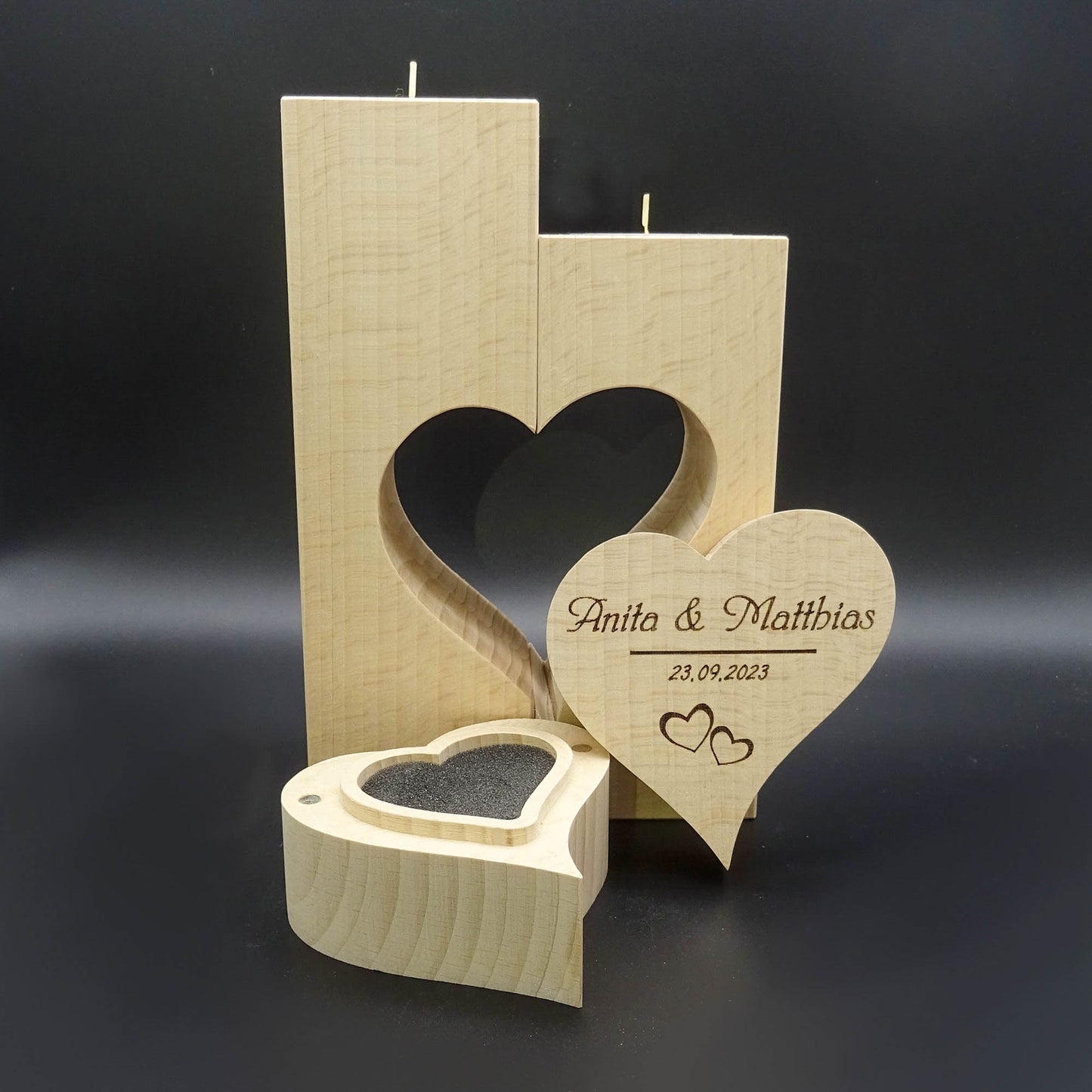 Hochzeitskerze Esche massiv mit Lasergravur