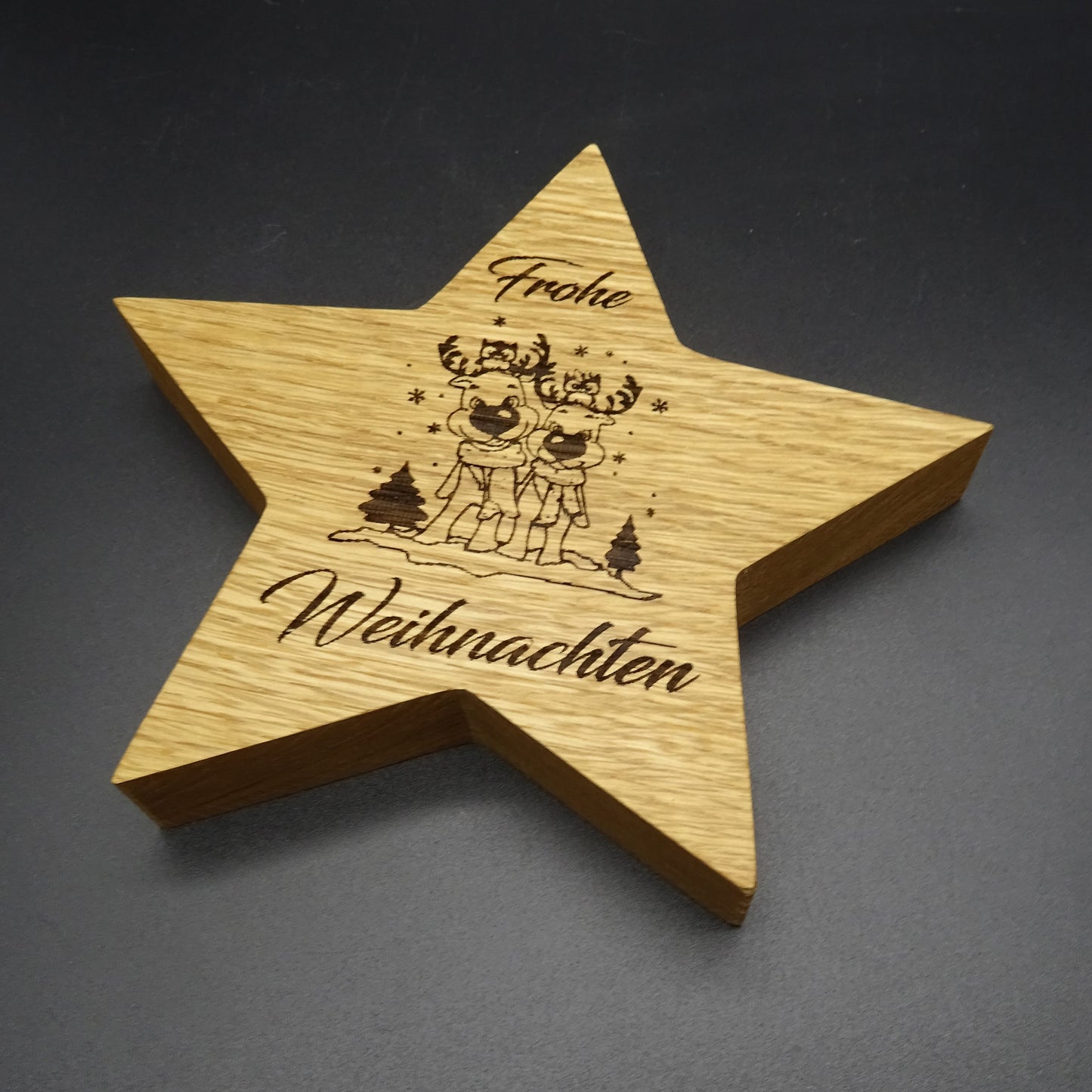 Weihnachtssterne mit Motiv, Eiche massiv