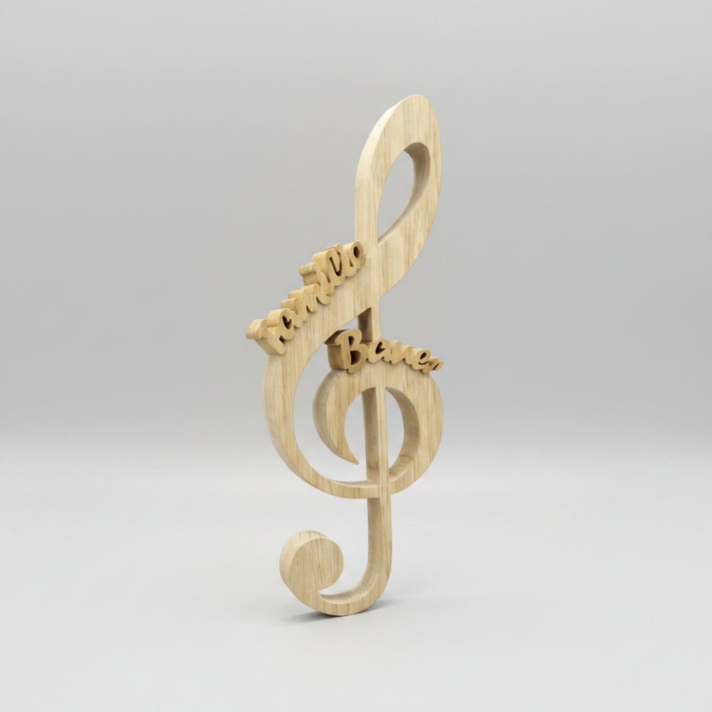 Violinschlüssel mit Schriftzug aus massiver Eiche