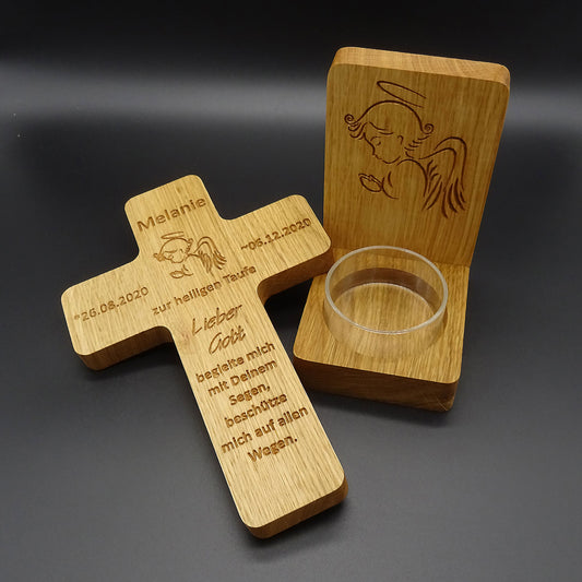 Taufkreuz mit Weihwasserkessel, Eiche massiv, geölt