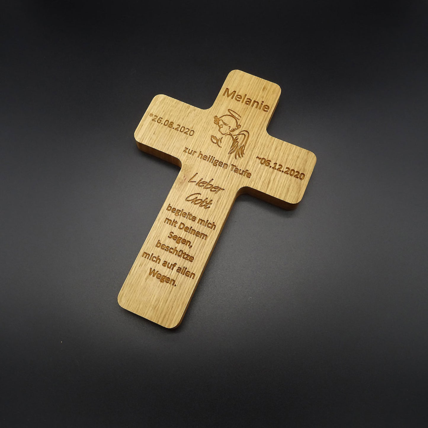 Taufkreuz mit Weihwasserkessel, Eiche massiv, geölt