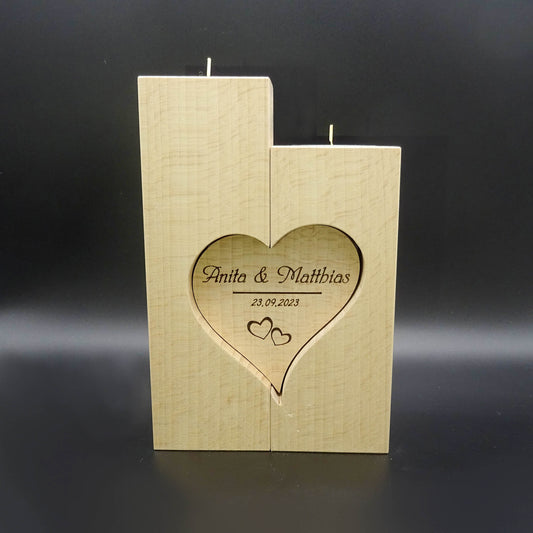Hochzeitskerze Esche massiv mit Lasergravur