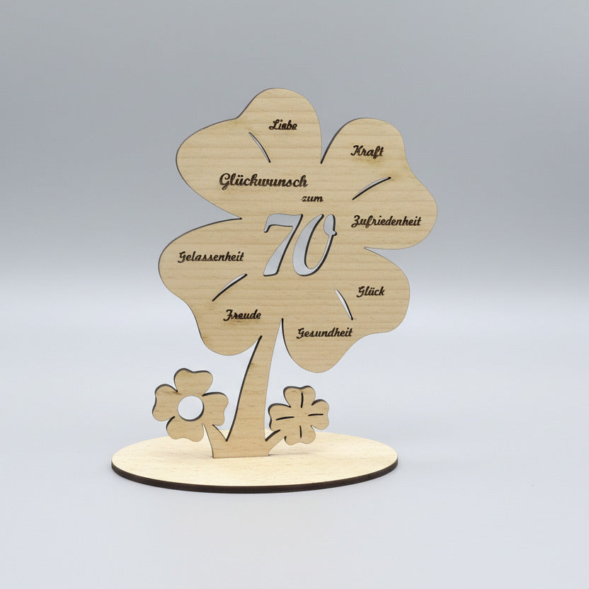 Geldgeschenk zum Geburtstag, Kleeblatt, Tischdeko aus Buchensperrholz