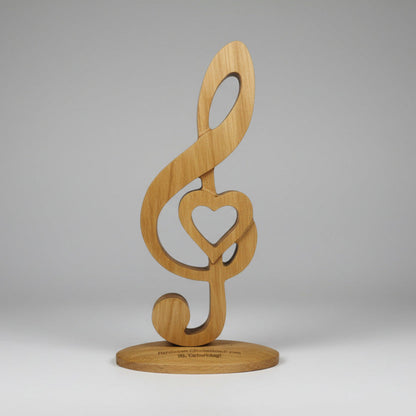 Violinschlüssel mit Herz aus Eiche, stehend