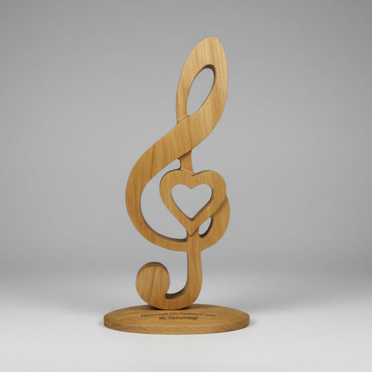 Violinschlüssel mit Herz aus Eiche, stehend