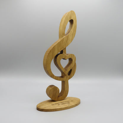 Violinschlüssel mit Herz aus Eiche, stehend