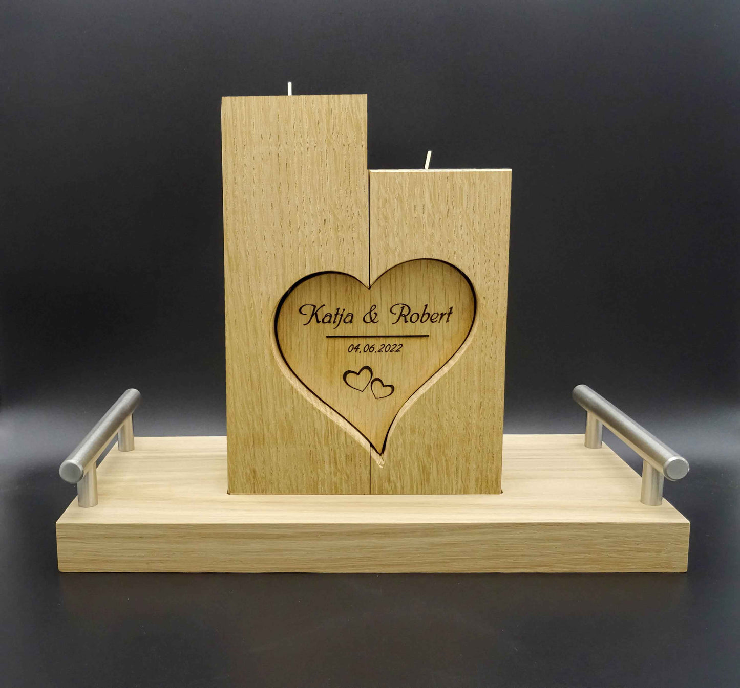 Hochzeitskerze Eiche massiv mit Lasergravur