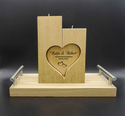 Hochzeitskerze Eiche massiv mit Lasergravur