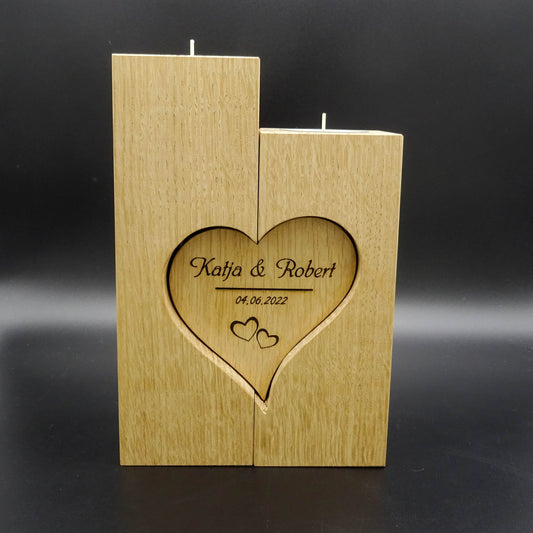 Hochzeitskerze Eiche massiv mit Lasergravur