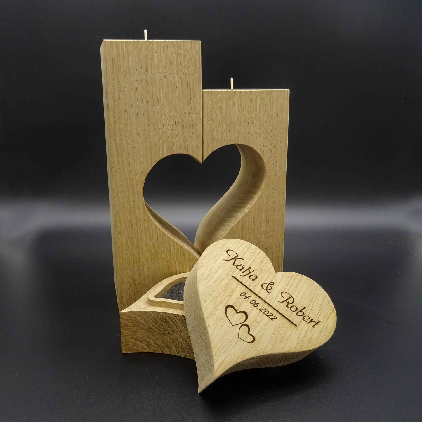 Hochzeitskerze Eiche massiv mit Lasergravur