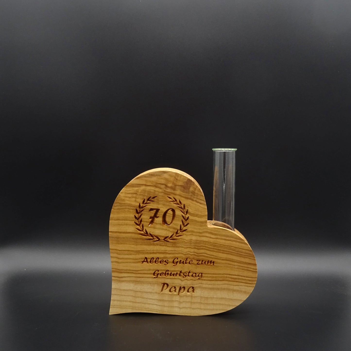 Holz-Herzvase geölt mit Gravur