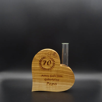 Holz-Herzvase geölt mit Gravur
