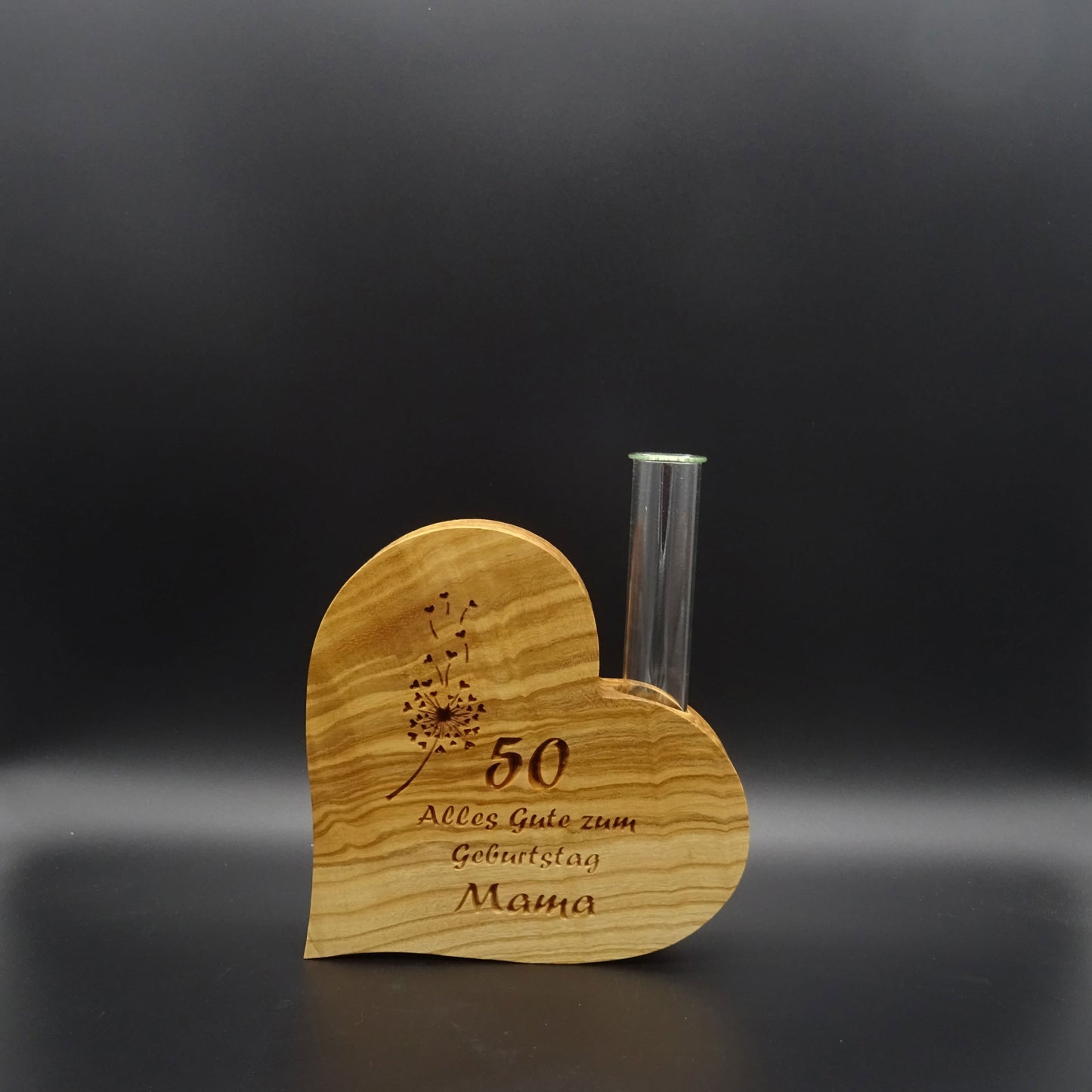Holz-Herzvase geölt mit Gravur