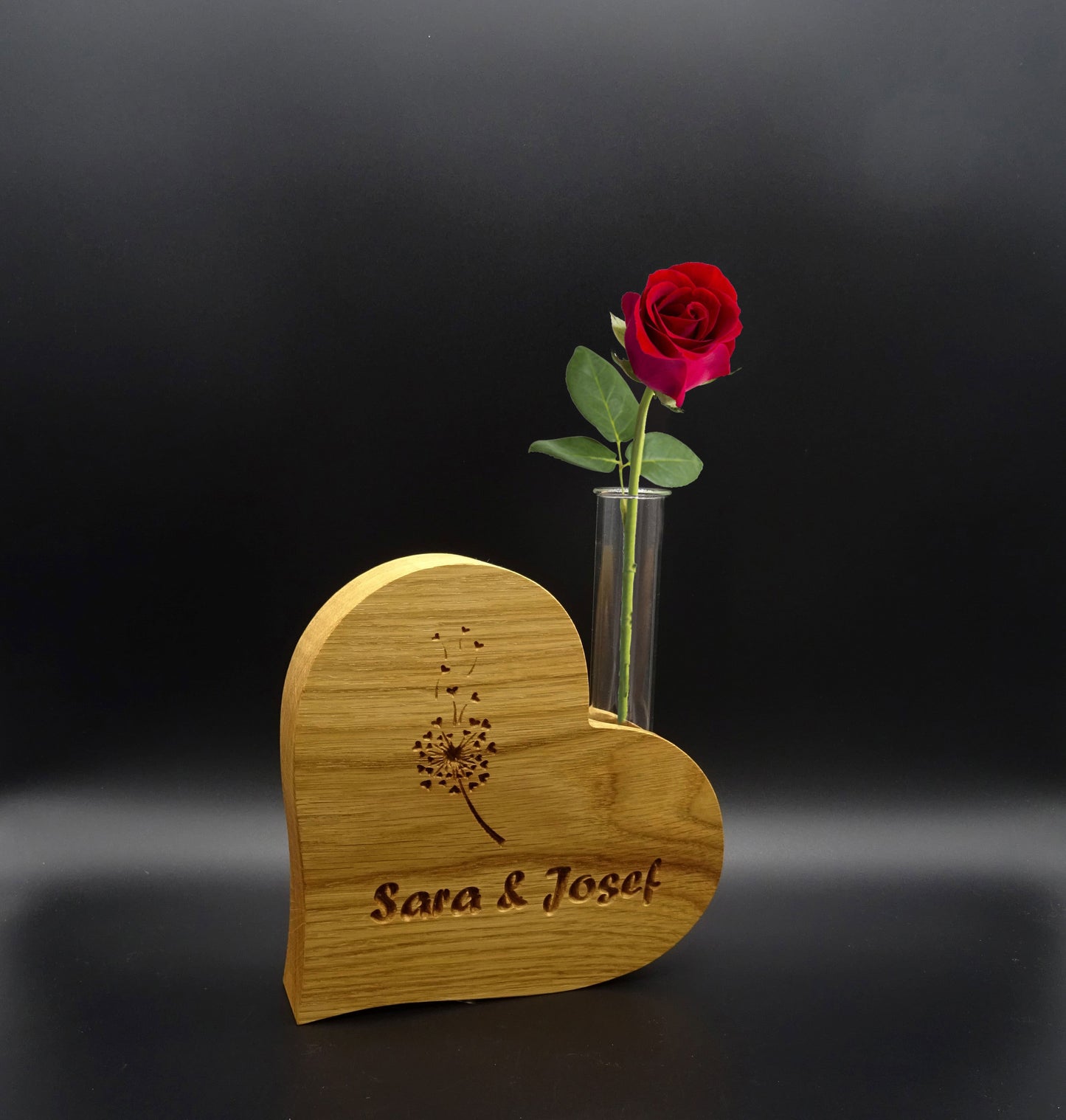 Holz-Herzvase geölt mit Gravur