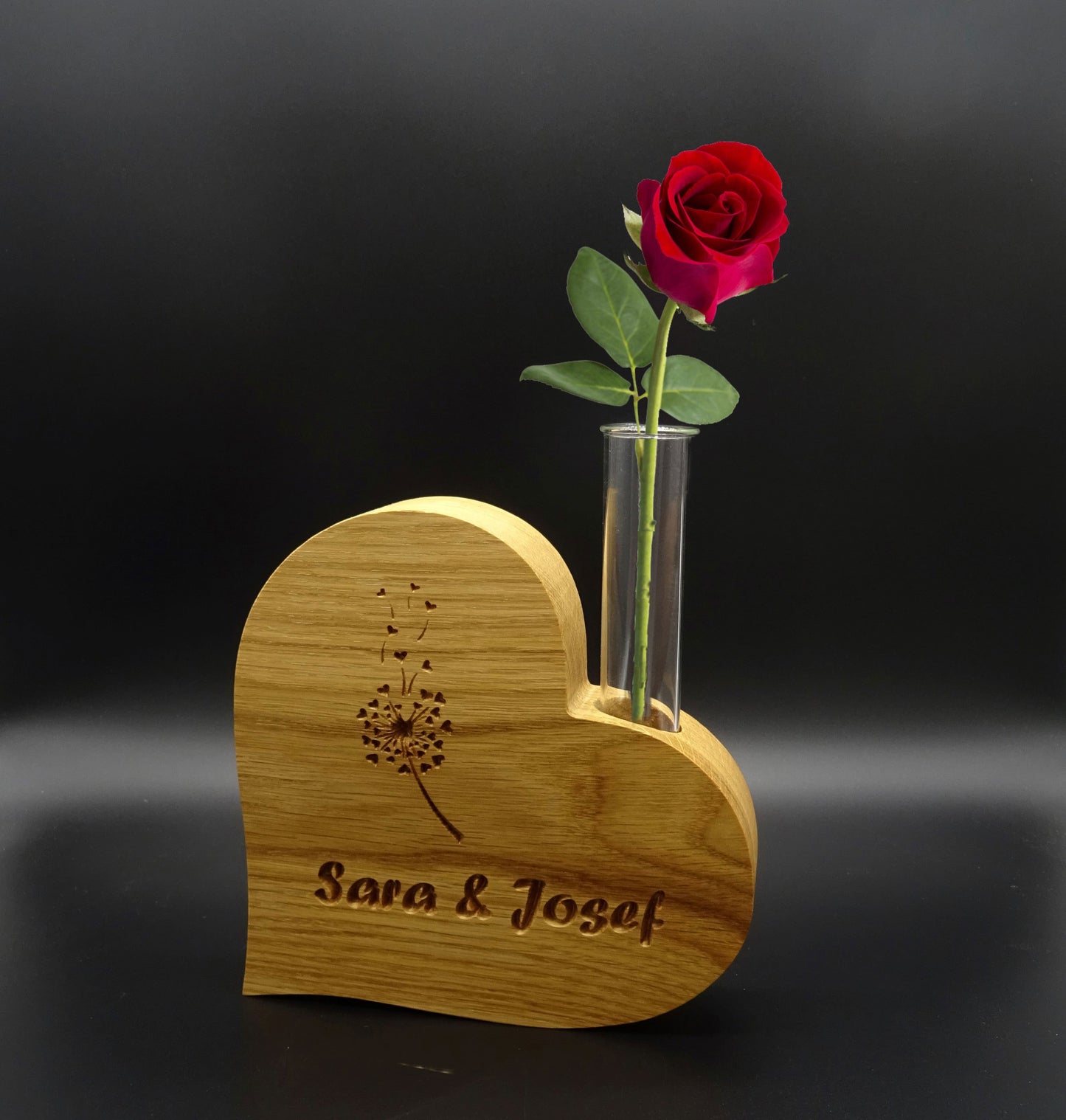 Holz-Herzvase geölt mit Gravur