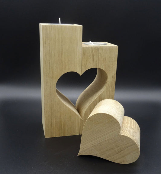 Holzkerze Eiche massiv mit Herz
