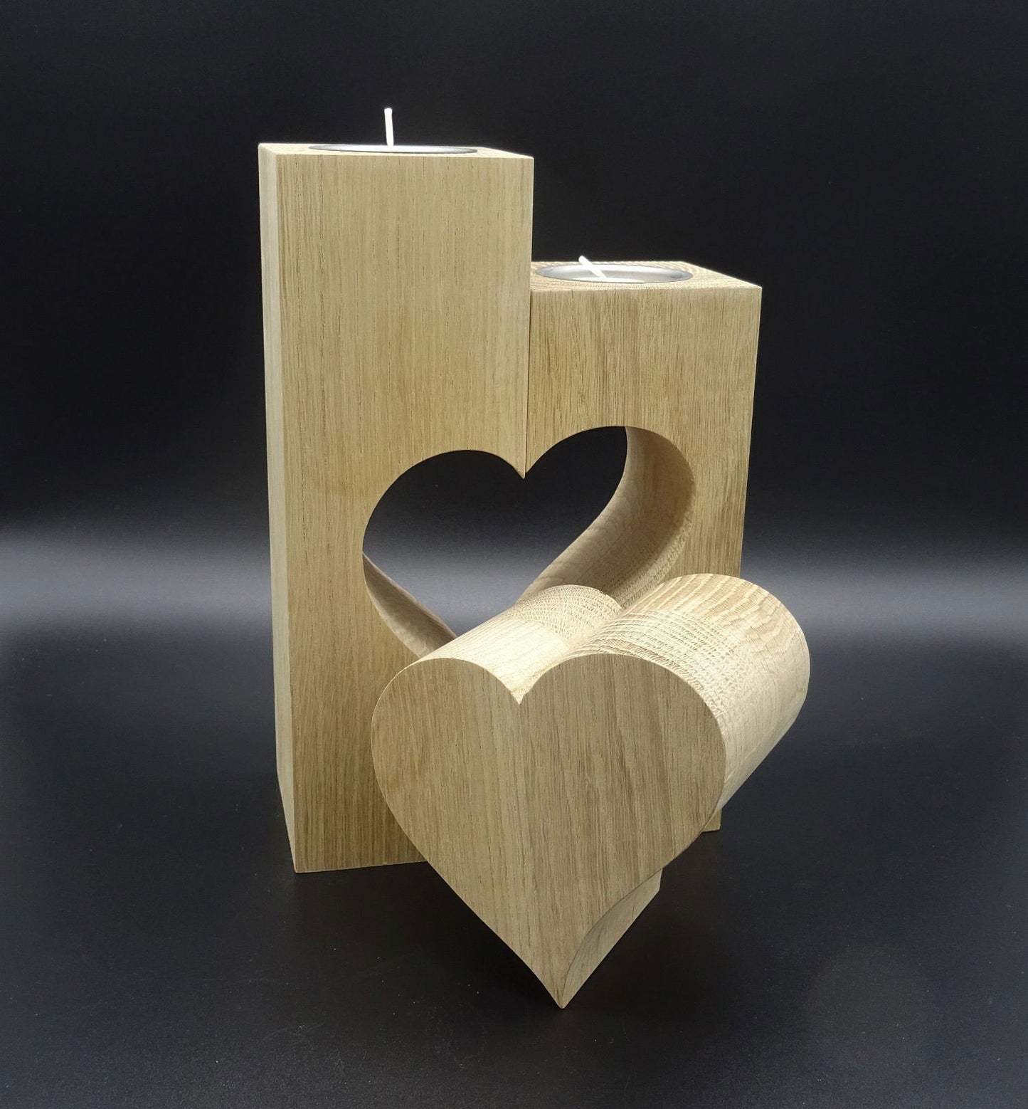 Holzkerze Eiche massiv mit Herz