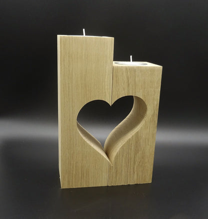 Holzkerze Eiche massiv mit Herz