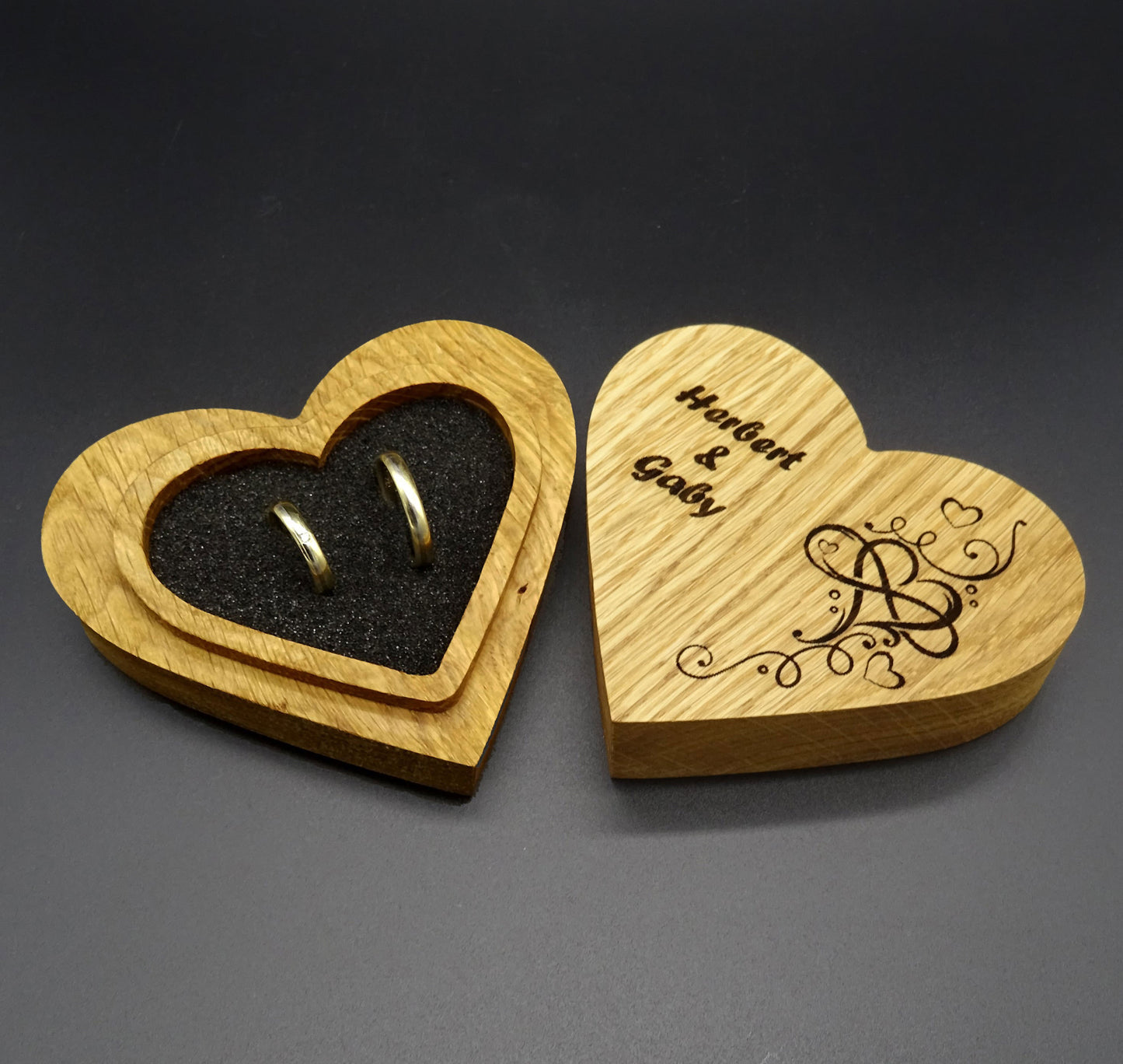 Ringbox, Holz-Herz für Trauringe